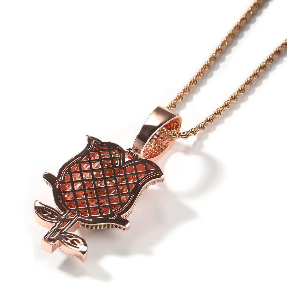 New Arrival Sparkling Full Diamond Rose Pendant Necklace with Moissanite, Men's Hip Hop Rap Jewelry