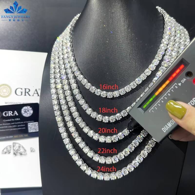 Wholesale Price Hip Hop Moissanite Chain 2mm Sterling Silver Diamond Necklace 3mm 4mm 5mm 6mm Iced Out Moissanite Tennis Chain