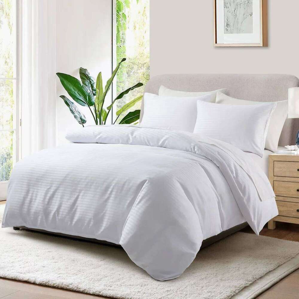 2/3 Piece Duvet Twin Full Queen King Bedding Set Microfiber White Satin Pin Striped Textured Comforter Cover H260312
