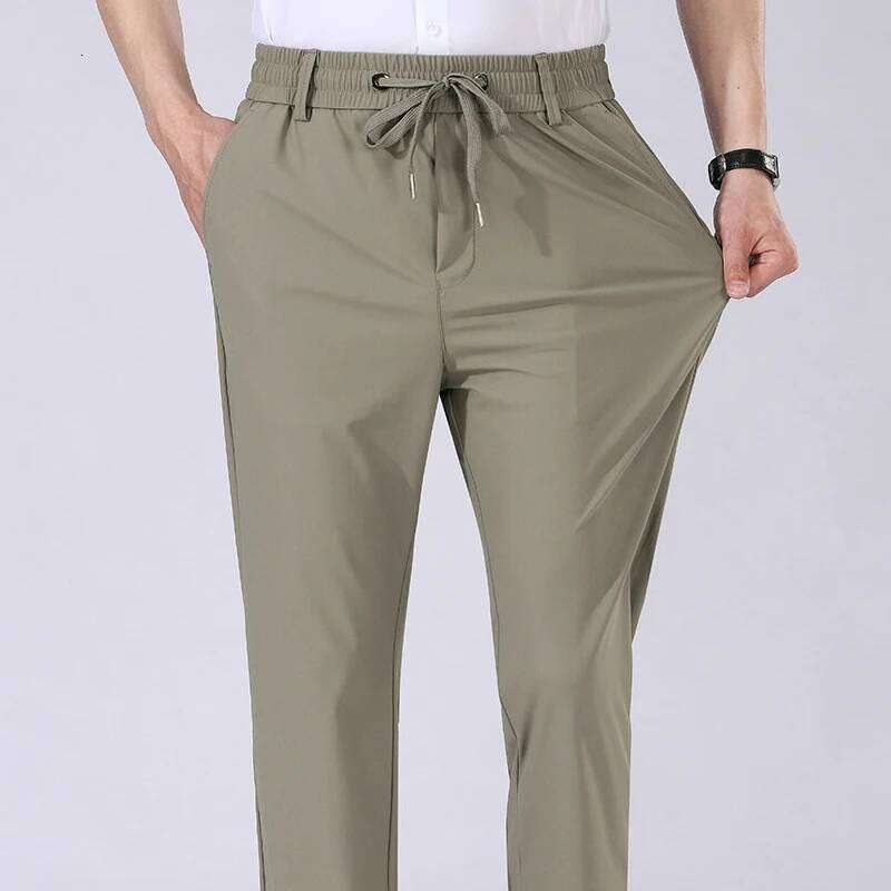 High Quality Mens Stretch Casual Elastic Waist Sweatpants Ice Silky Comfortable Pants Wrinkle Resistant Running Slacks