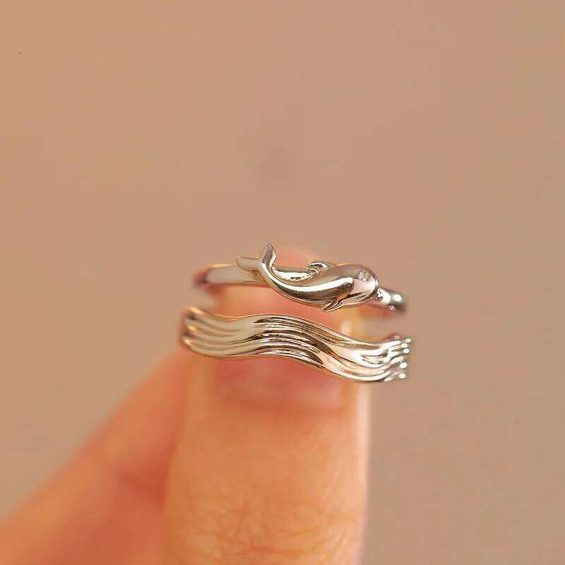 2Pcs Love Heart Electrocardiogram Couple Open Rings For Women Men Lover Black Silver Color Engagement Wedding Valentine'Day Gift W260311