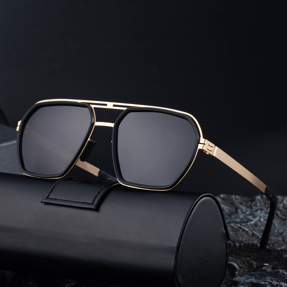 Polarized Fishing, 2026 New Fashion Square Sunglasses, Retro Double Beam Stainless Steel Frame Sunglasses for Men