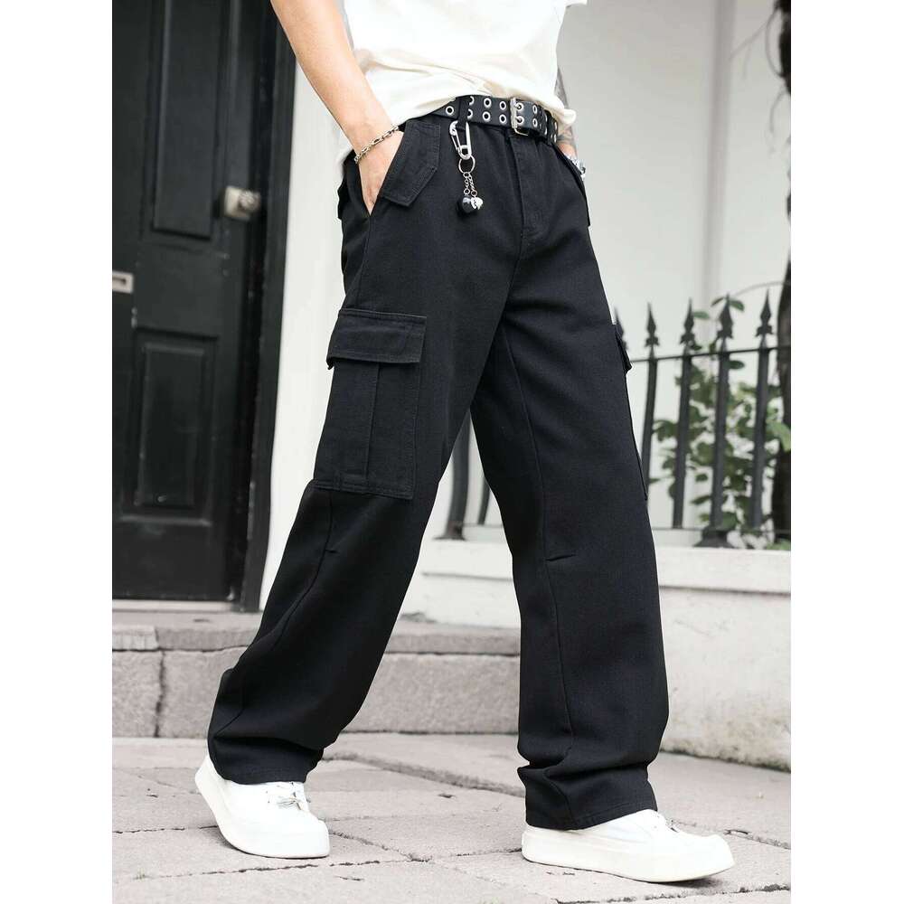 Men's multi pocket work straight leg denim pants