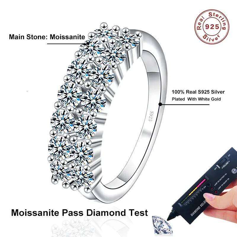 NeeTim 1.4CT All Moissanite Rings for Women Sparkling Diamond Wedding Band S925 Sterling Silver with White Gpld Plated Jewelry H260312