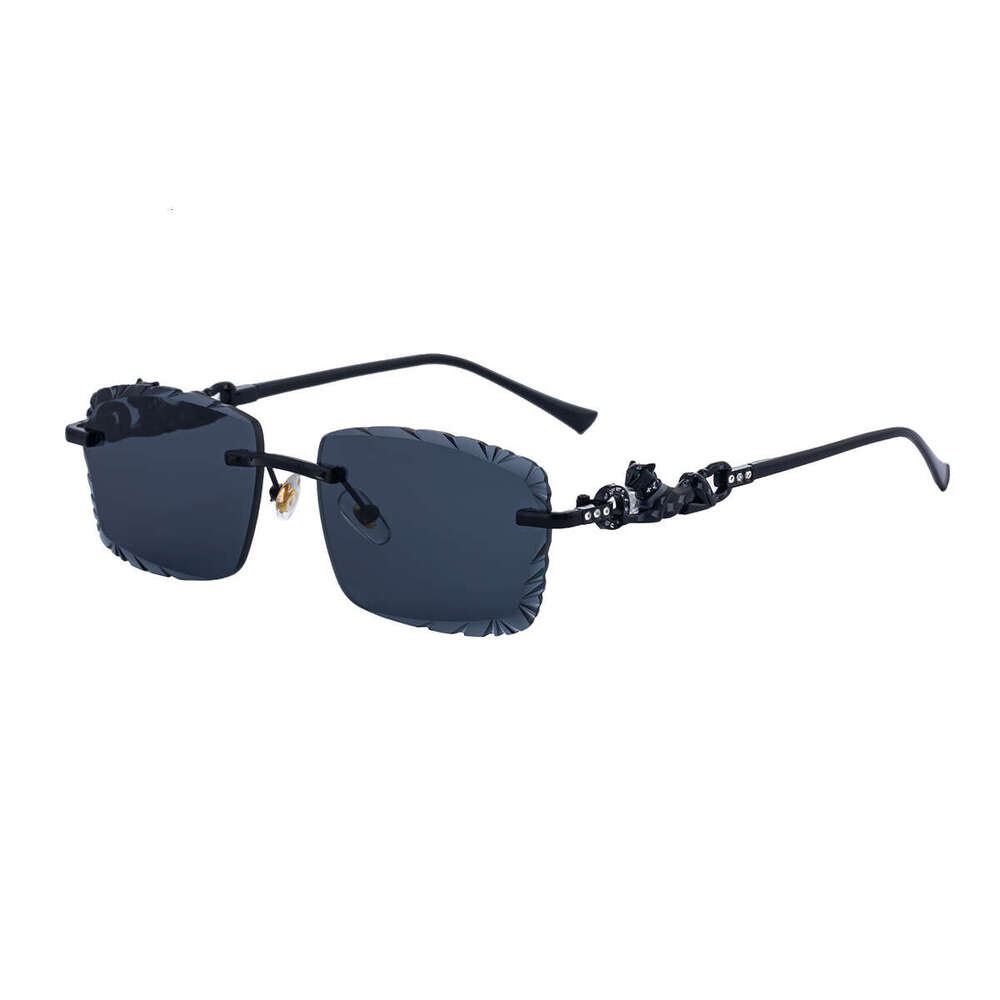 2026 New European And American Fashion Square Frameless Men Leopard Trend Diamond Cut Edge With Rhinestones Sunglasses For Women Cross-Border