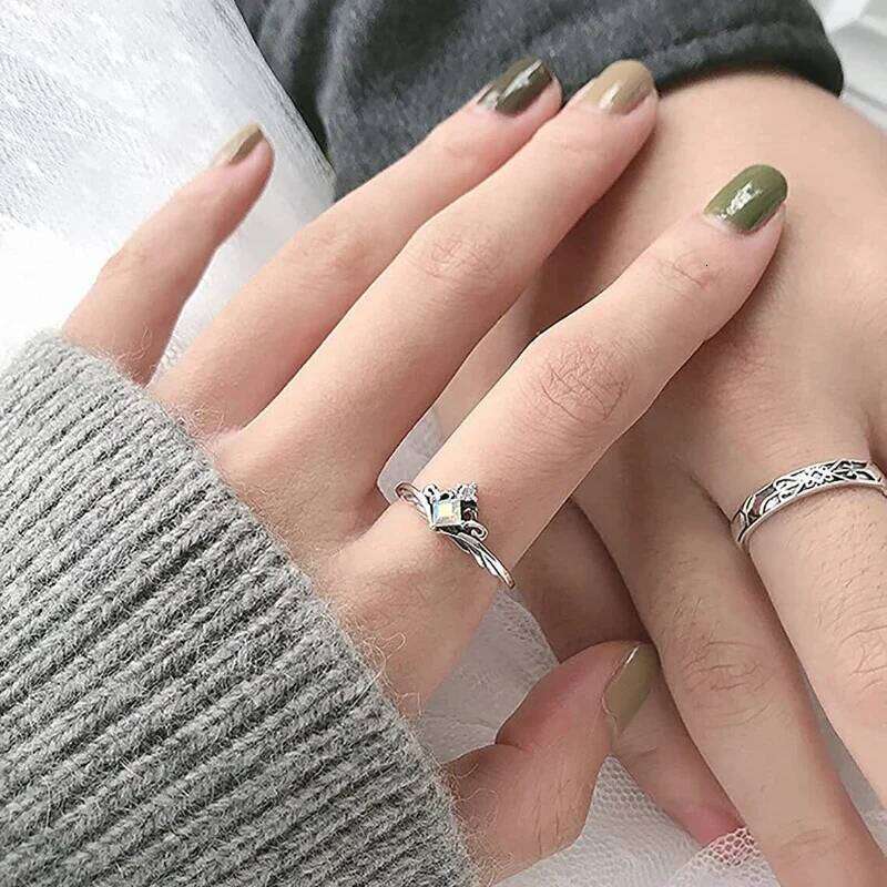 Trumium s925 Princess and Knight Crown Couples Matching Rings Promise with Zircon for Women Men Best Friend Adjustable Ring W260311