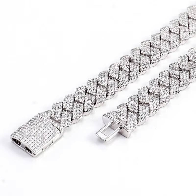 Hot Selling 15mm Big Size Rapper Jewelry Iced Out Moissanite Moon Shape S925 Hip Hop Miami Cuban Link Chain