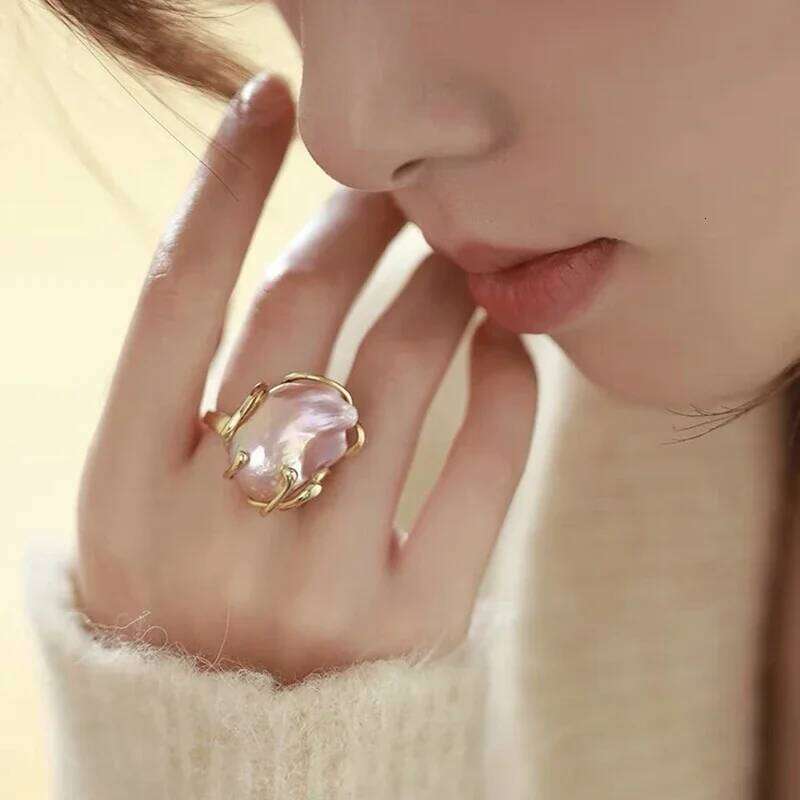 Natural Baroque Freshwater Colored Pearl Ring s925 Sterling Silver Unique Design Fashionable Personality and High Sense Gift H260312