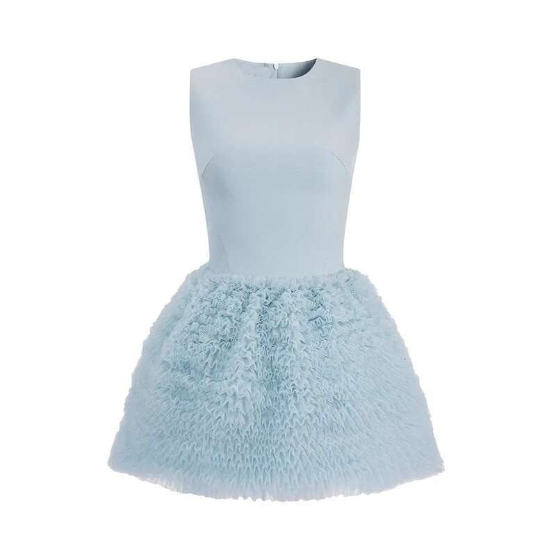 2026 new women's elegant and sweet princess style simple a25 solid color sleeveless fluffy short skirt