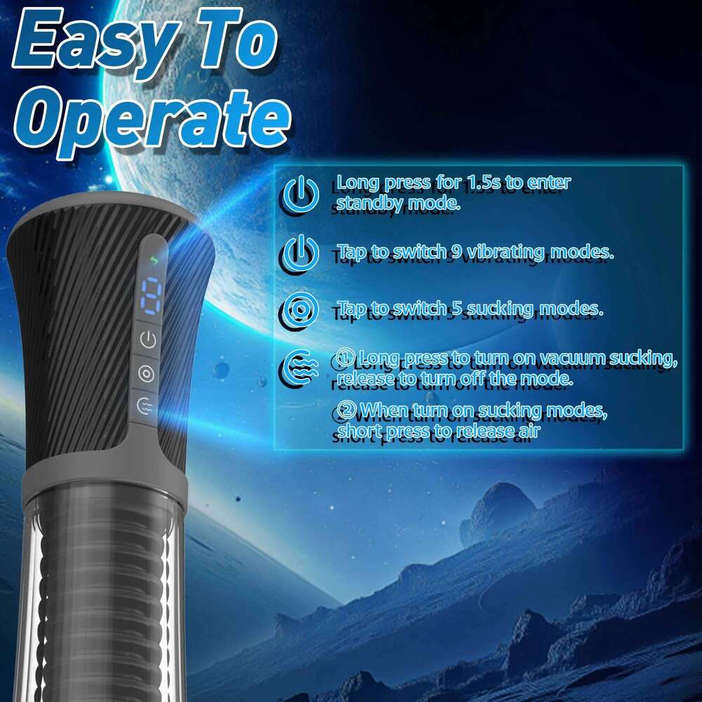 Automatic Vacuum Transparent Masturbator Trainer 9 Vibration 5 Suction Penis Pump Adult Sex Toy Male Masturbation Z260312