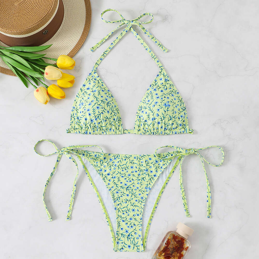New European and American solid color sexy bikini three-piece beach swimsuit