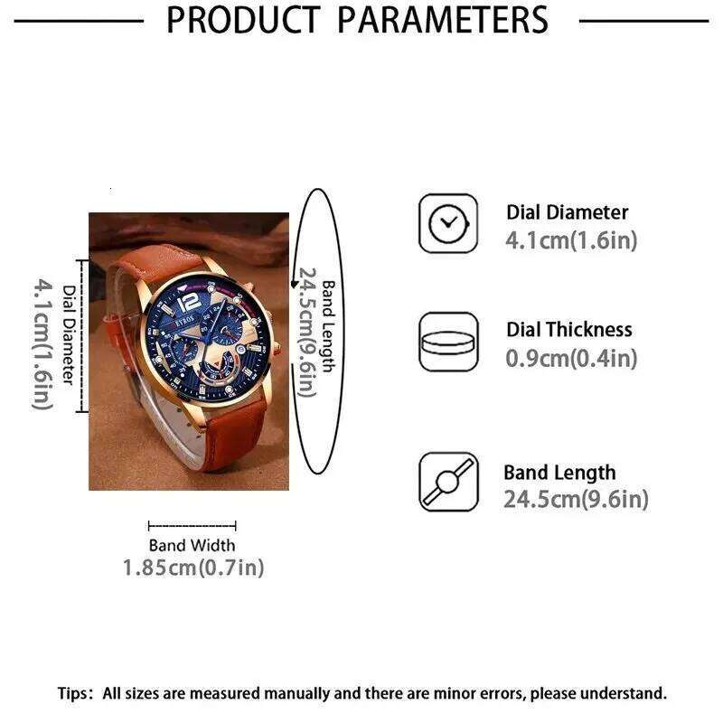 2PCS Set Luxury Brown Mens Quartz Watches Fashion Male Business Casual Wristwatch with Bracelet