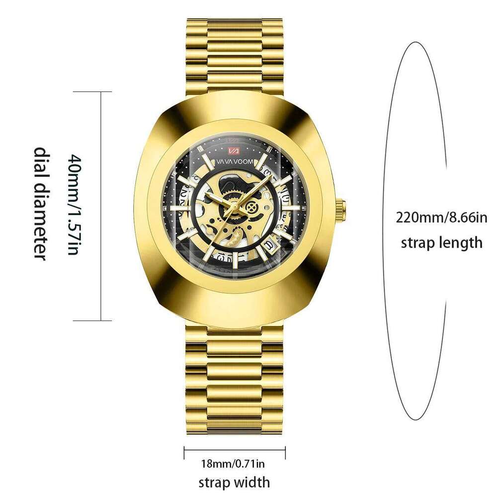 Quartz Fashion Oval Hollow Clock Original Top Business Style 3Bar Stainless Steel Strap Gold Luxury Gift Watch for Men
