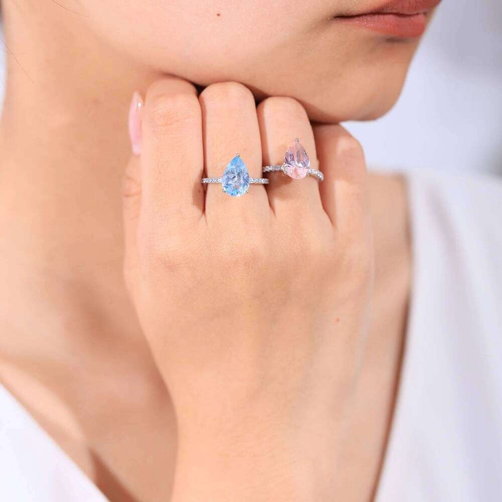 GEM'S BALLET Classic Pear Shape Sky Blue Topaz Engagement Rings 925 Sterling Silver Dainty Promise Ring September Birthstone H260312