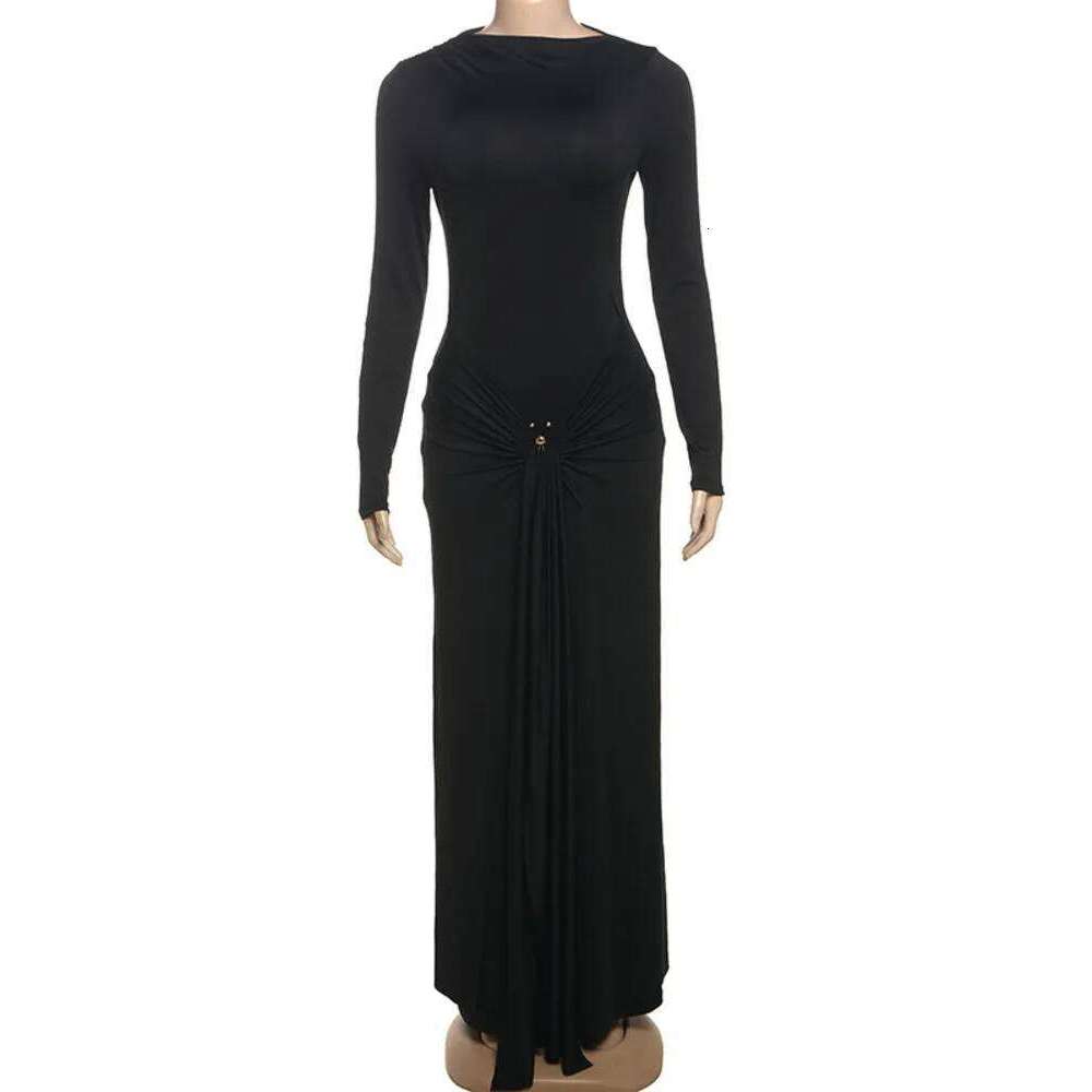 Mozision Elegant Sleeve Ruched Sexy Maxi Dress Women Gown Autumn Fashion Draped Bodycon Long Dresses Female Clothing C260312
