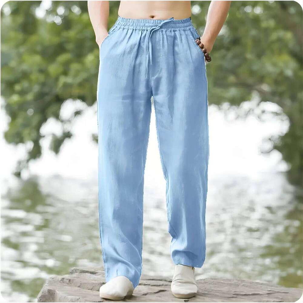 2025 New Men's Hip Hop Breathable Cotton Casual Sports High Waist Lace Up Fashion Solid Color Comfortable Pants 5XL