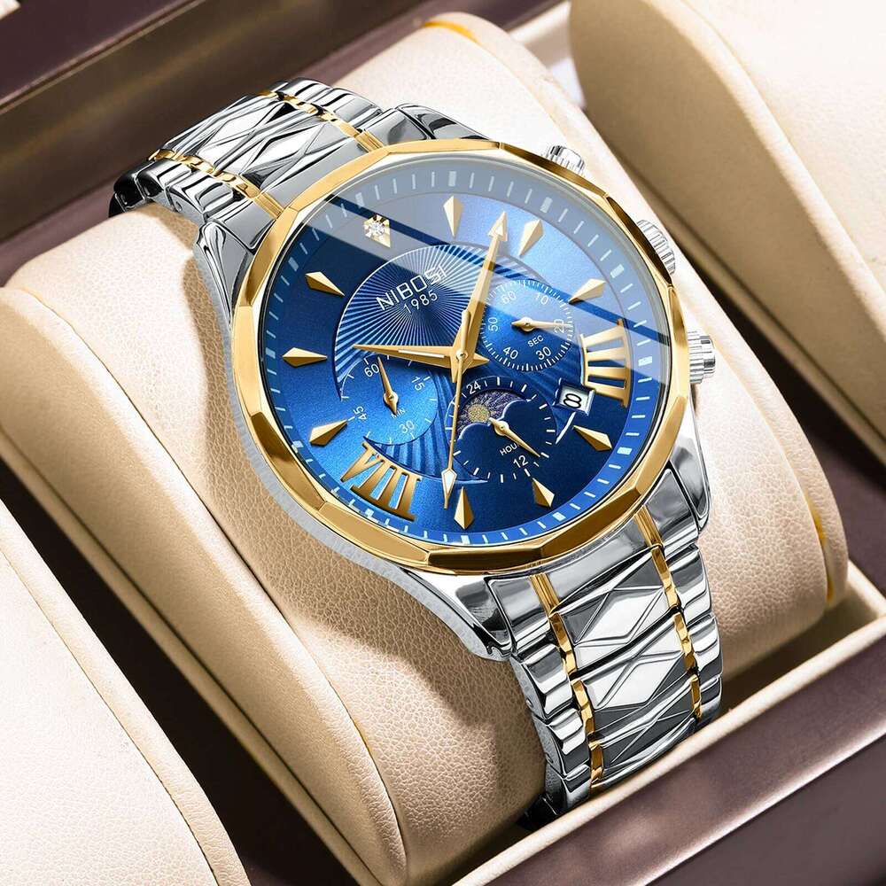 NIBOSI Men's Casual Big Face Chronograph for Fashion Waterproof Luminous Date Analog Quartz Watch Men Reloj Homb