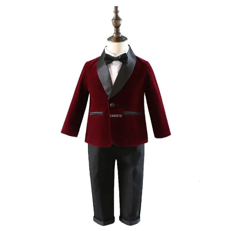 Kids 1 Year Birthday Dress Baby Boys Velvet Blazer Jacket Pants Pograph Suit Children Formal Wedding Performance Evening Wear 260311