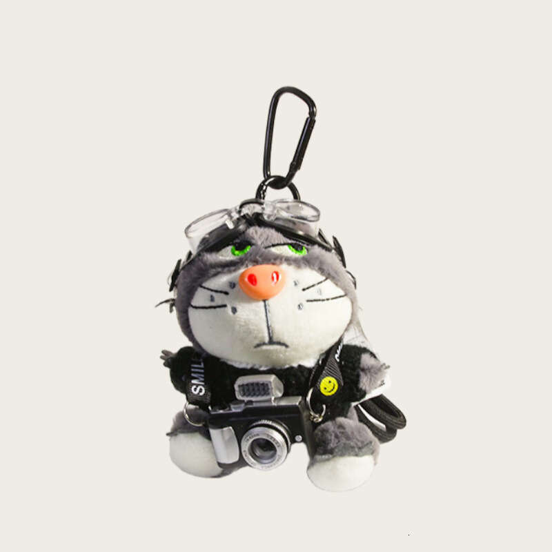 Photographer Camera Lucifer Cat Plush Doll Keychain Bag Girl Backpack Pendant Gift Ornament