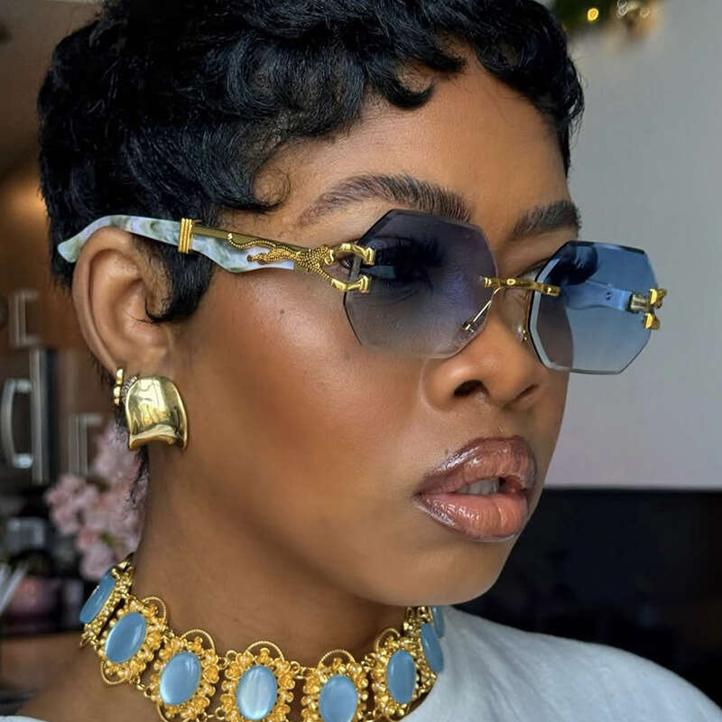 Leopard Head Frameless Polygonal Irregular European And American Cut Edge Ins Internet Celebrity Street Style Sunglasses