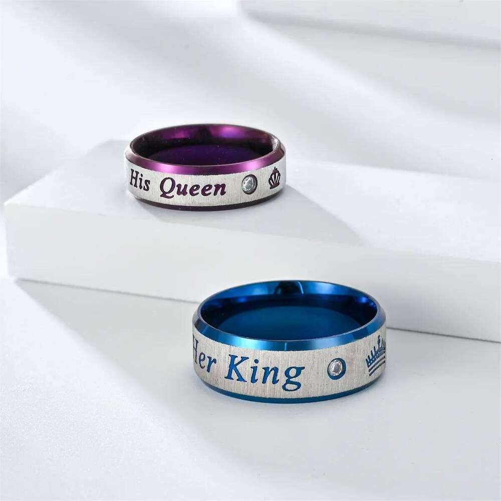 Fashion Stainless Steel Couple Her King His Queen Promise Rings For Men Women With Zircon Anniversary Wedding Band Jewelry W260311