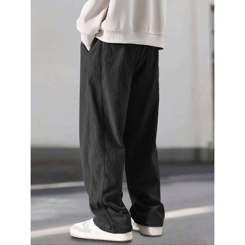 Men Casual Corduroy Trousers Loose Fit Baggy Pants Straight Sweatpants Spring Summer Thin Drawstring Outdoor Streetwear