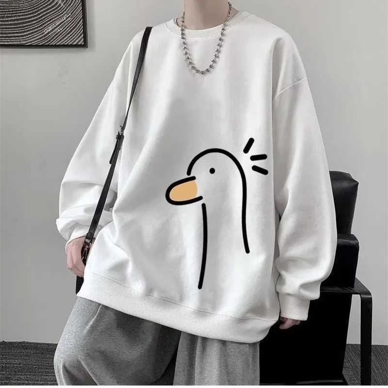 M-8XL SweatshirtsMen Oversized Sweatshirt Fashion Loose Yellow Duck Print Long Sleeve Couple Clothes M260312