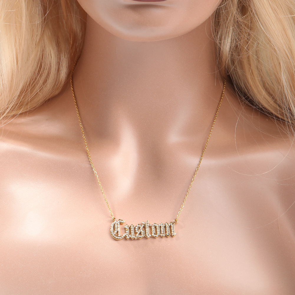 Custom Name Pendant Necklace Stainless Steel with Zircons Personalized Jewelry with Chain
