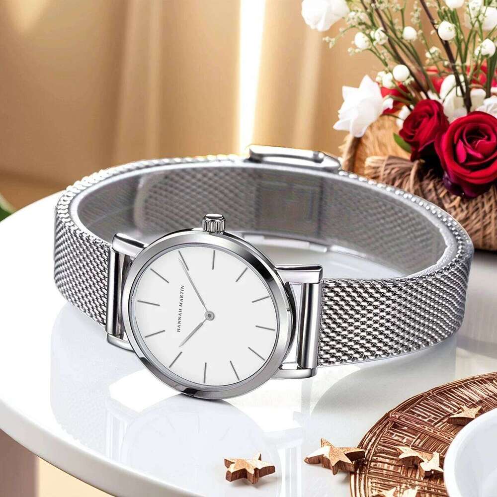 HANNAH MARTIN Brand Classic Women Quartz 36mm Rose Gold Stainless Steel Mesh Strap Japanese Movement Girl Gift Wrist Watch