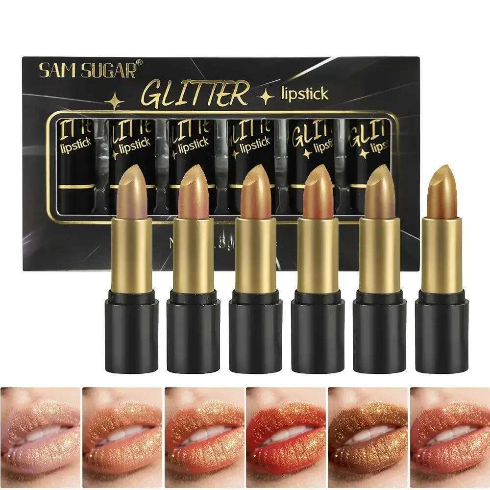 New Shimmer Metallic Lipstick Set Waterproof Glitter Diamond High Pigment Sparkling Pearl Lip Gloss Long Lasting Makeup W260311