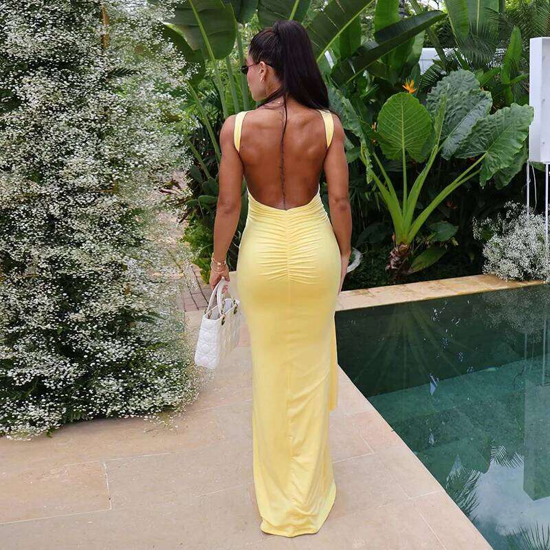 Autumn Solid Color Strapless Bag Skirt Dress European American Style Slim Fit Backless Sexy Women's Fashion C260312