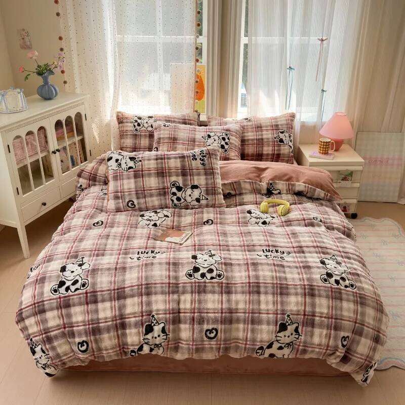 2025 New Printed Bubble Milk Fleece Four-piece Set Home Student Dormitory Cartoon Thickened Sheet Quilt Cover Kit H260312
