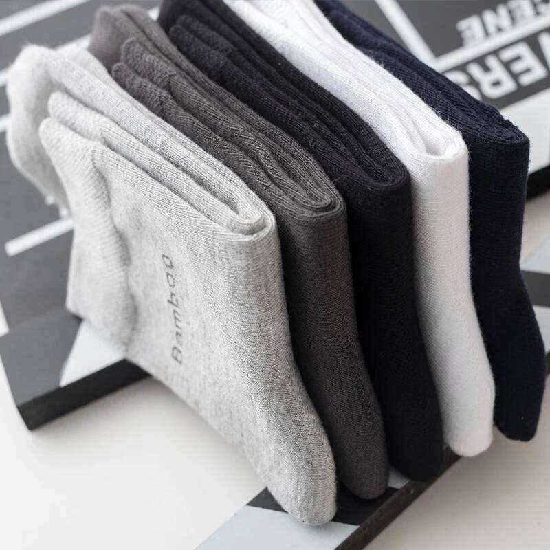 5Pairs Brand Men Bamboo fiber Comfortable Breathable Casual Black White Business High Quality Male Gift Socks Z260312