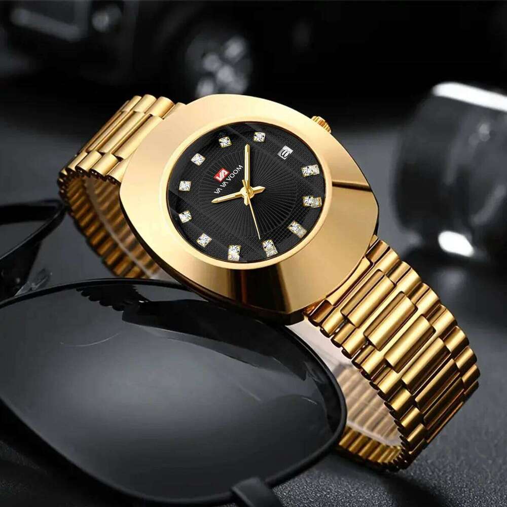 Top Fashion Stainless Steel Business Luxury Quartz Movement 40mm Elliptical Black Clock VA VOOM Brand Watch for Men