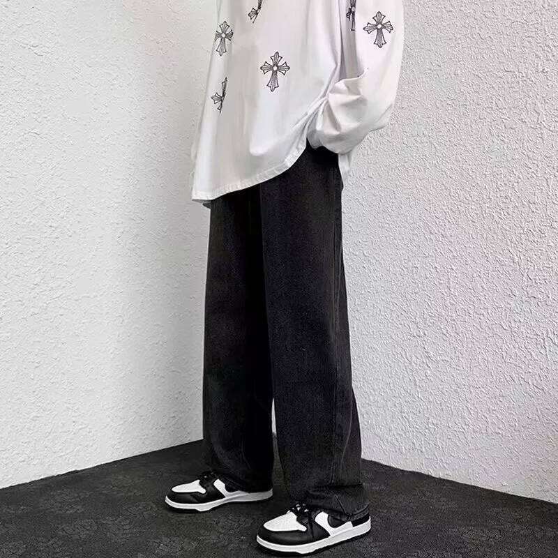 New Streetwear Jeans Men Korean Style Fashion Loose Straight Wide Leg Pants Men's Brand Clothing Black Light Blue 3XL 26Y0312