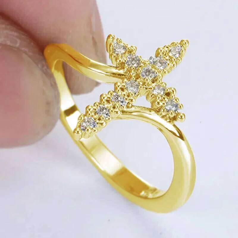 Huitan Trendy Cross Finger Ring for Women Inlay Dazzling Cubic Zirconia Modern Female Accessories Daily Wear Fashionable Jewelry H260312
