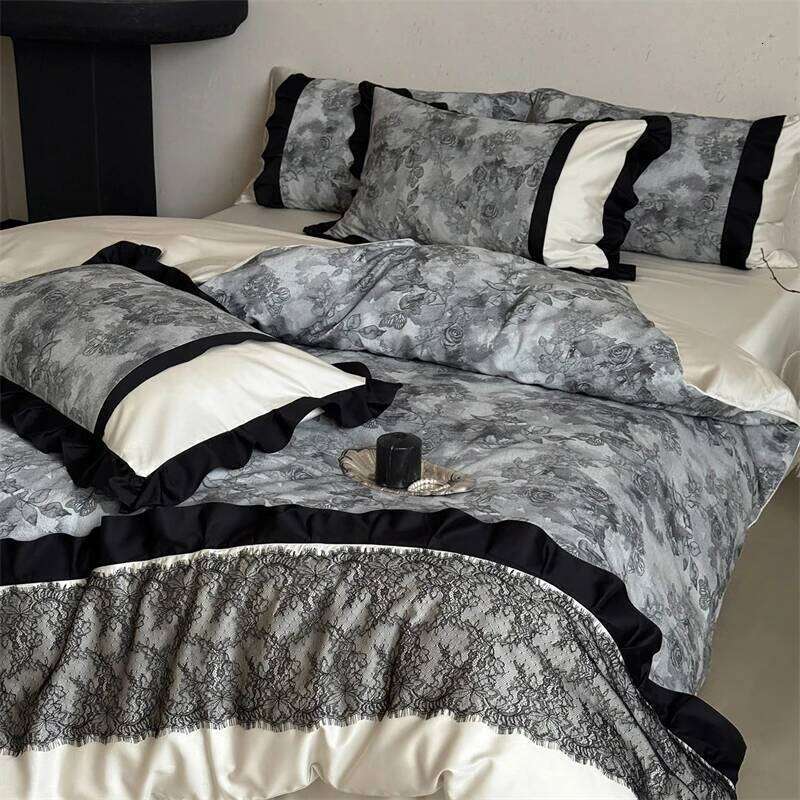 Vintage Jacquard Lace Rose Bedding Set 1000TC Egyptian Cotton Brushed Duvet Cover Bed Sheet/Fitted Sheet Pillowcases 4Pcs H260312