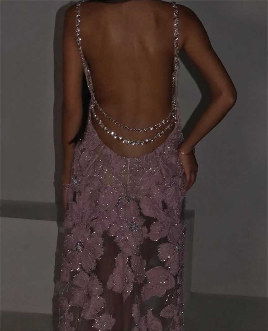 Nice-looking Evening Dresses Deep V-Neck Crystals Sequins Sleeveless Backless Party Dresses Celebrity Prom Gown Customized Vestido De Novia