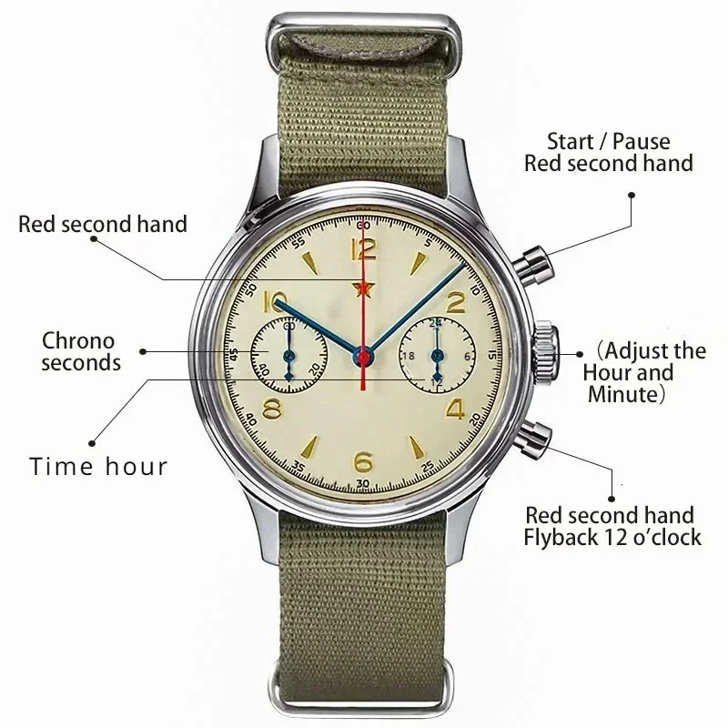 Mens watches 1963 pilot automatic watch 42mm waterproof retro quartz chronograph vintage dress watch 260307
