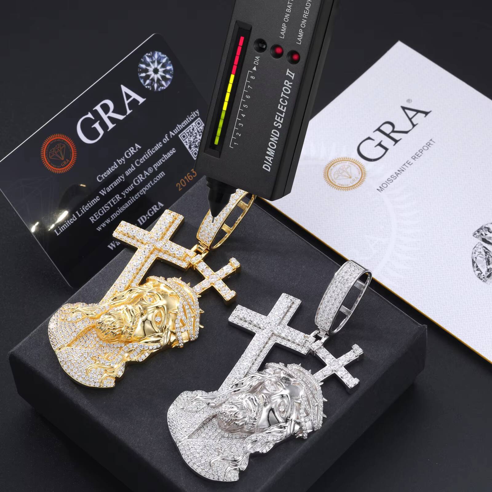 Religious Hip Hop Jewelry Men 925 Sterling Silver Vvs Moissanite Diamond Iced Out Jesus Head Pendant With Cross