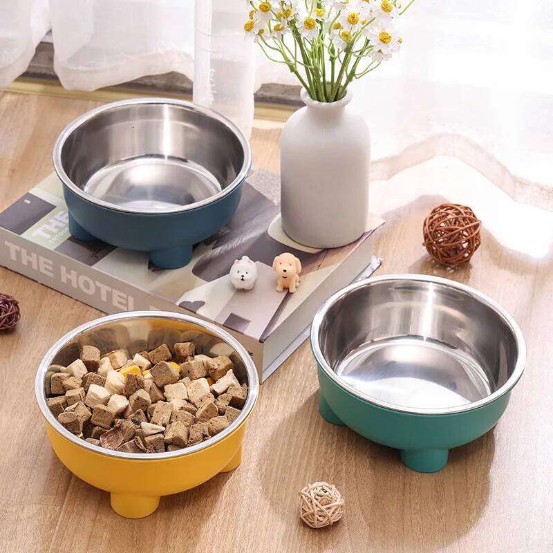 1PC Four-Legged Solid Color Stainless Steel Pet Dog Cat Bowl For Indoor And Outdoor Use 26Y0312
