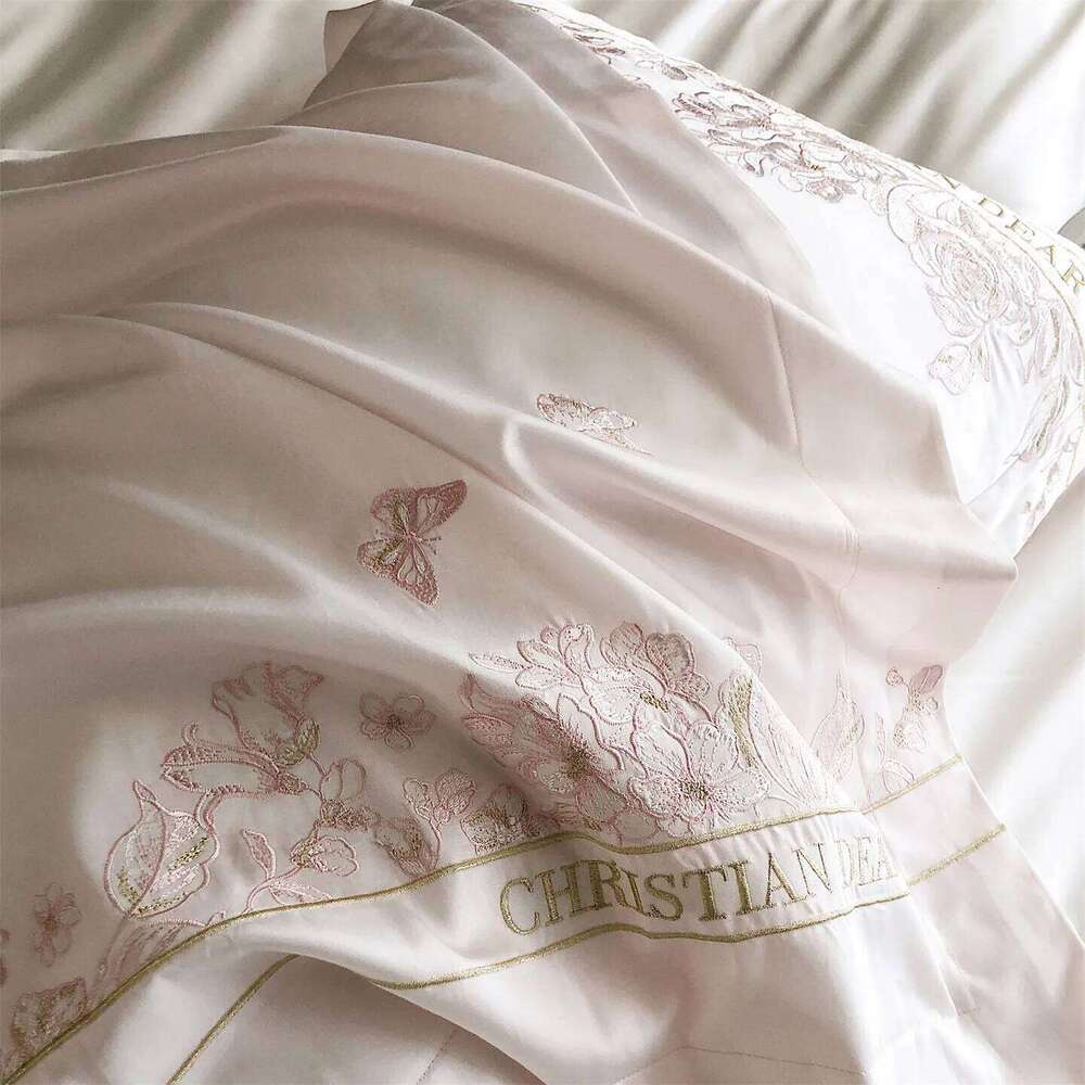 Pink Egyptian Cotton Flowers Embroidery Bedding Set Duvet Bedspread Sheet Pillowcases Mattress Cover King Queen Size H260312