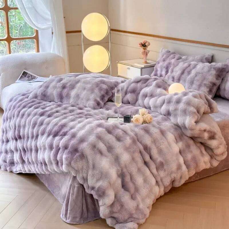 2024 new solid color colorful four-piece set, rabbit fur and one side of milk wool thickened warm H260312