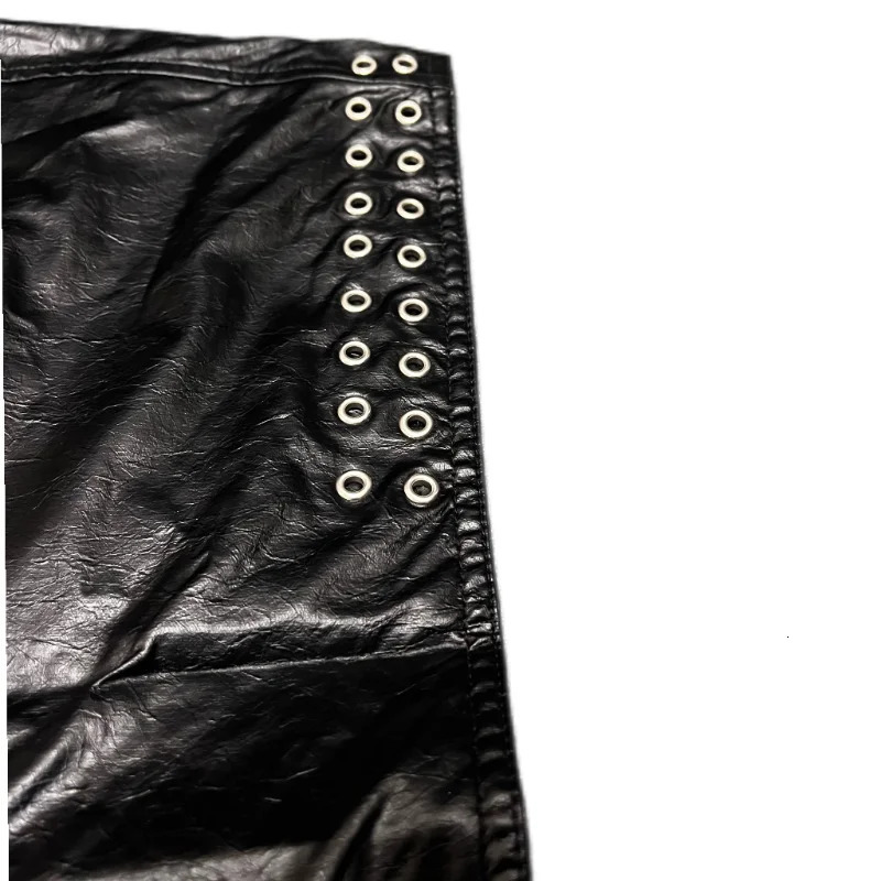 Metal Eyelets Pu Leather Durag Man Hip Hop Punk Rock Beanie Hat High Street Black Leather Cap Headwear 260304
