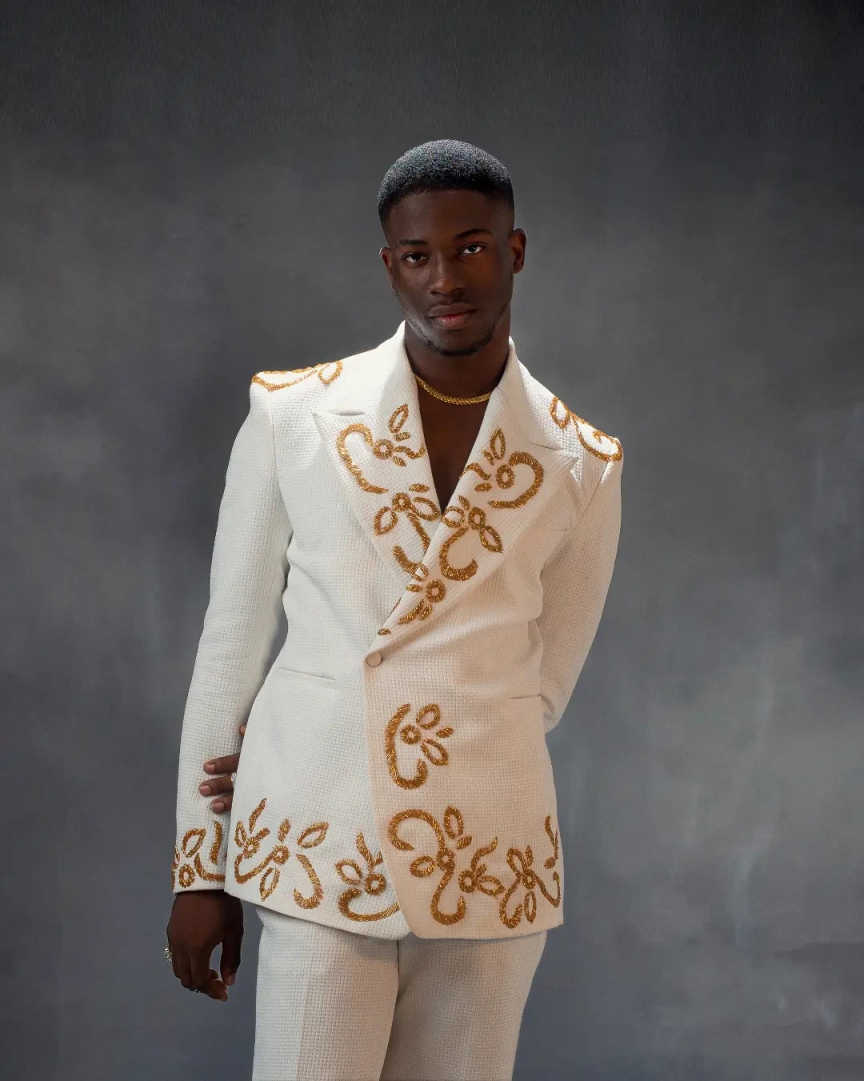 White Men Suit Set 2 Pcs Blazer+Pants Trousers Crystals Customized Spring Autumn Formal Office Jacket Wedding Tuxedos Prom Coat