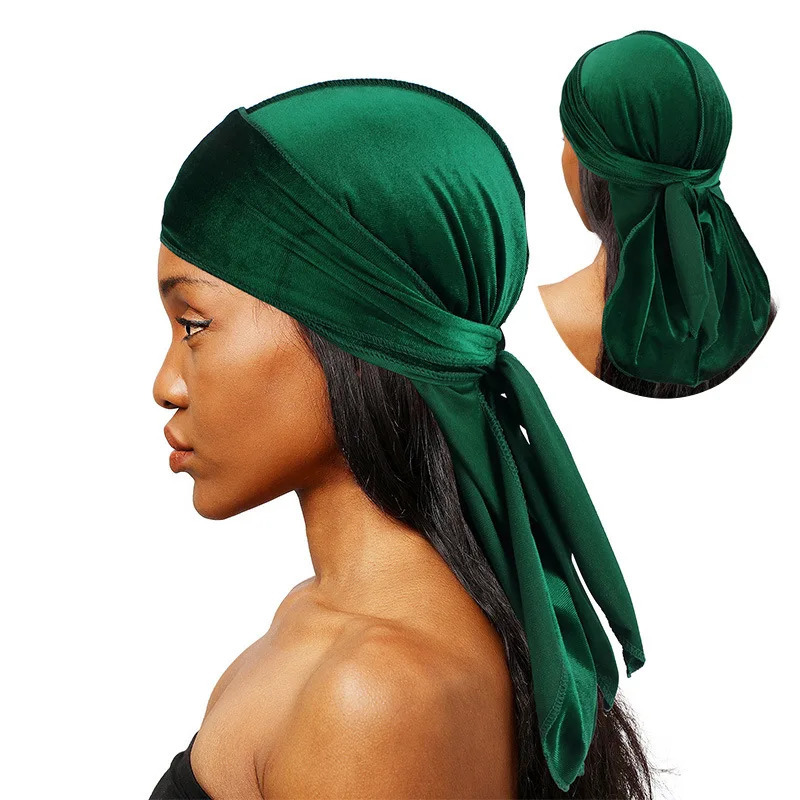 Unisex Men Women Velvet Durags Bandana Turban do doo du rag long tail Biker headwrap Headband Pirate Hat Hair Accessories 260304