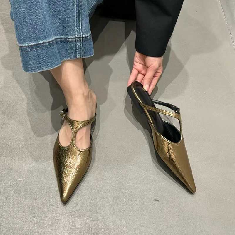 SUOJIALUN 2025 Summer New Women Slipper Fashion Pointed Toe Ladies Elegant Muled Soft Flat Heel Outdoor Dress Sandal Slide K260312