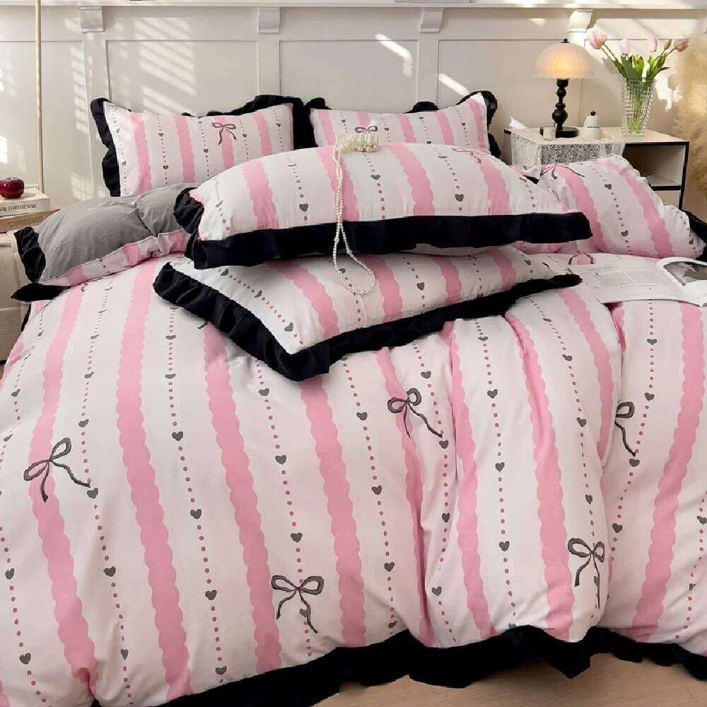 French New Class A Bed Four-piece Comforter Washed Cotton Four-season Skin Friendly Quilt Cover Three-piece Bedding Set H260312 - view 6