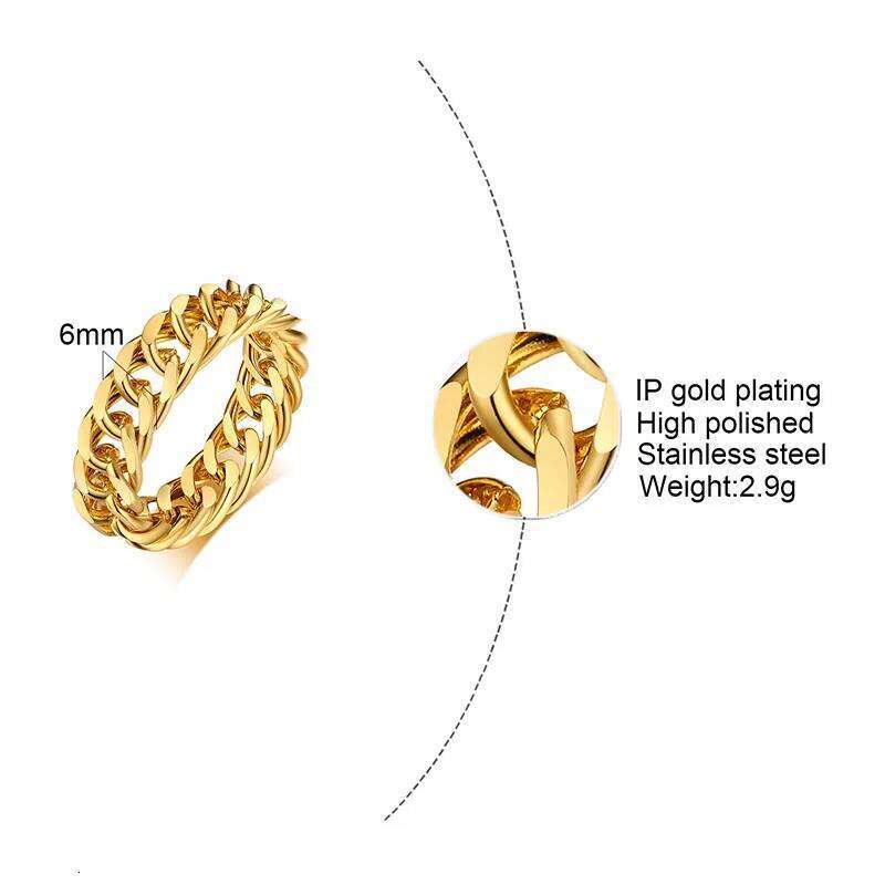 Cuban Curb Chain Stainless Steel Miami Link Rings,Streetwear Fashion Hip Pop Cool Ring, Everyday Jewelry 3 to 7 MM H260312