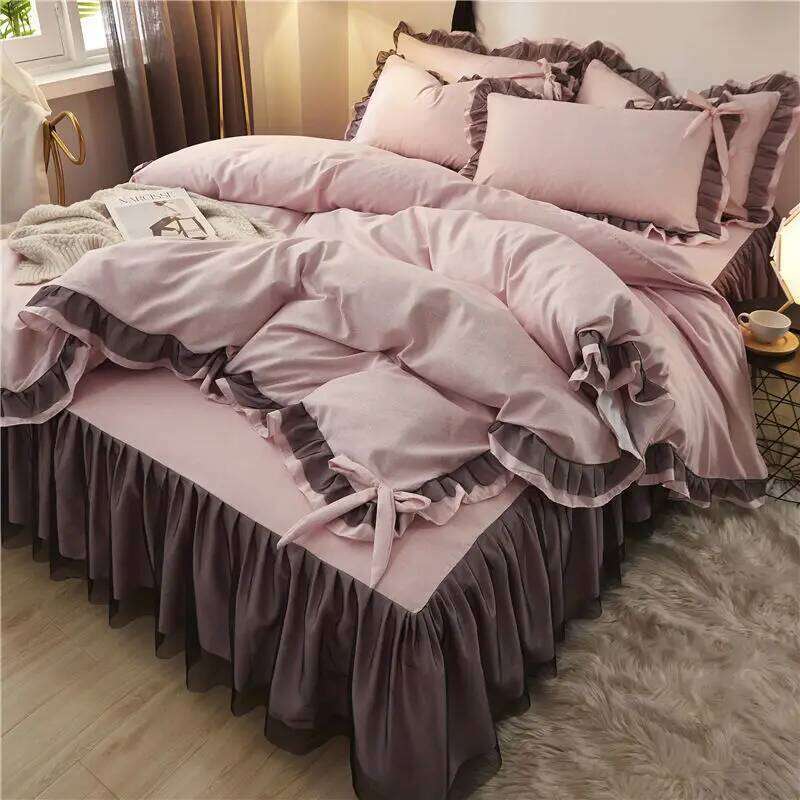 Lace Four Solid Color Girl Skirt Princess Style Bed Duvet Cover Three Piece Set 3pcs 4pcs H260312